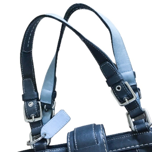 Coach F11345 Hampton Striped Black Leather Satchel - Picture 6 of 7